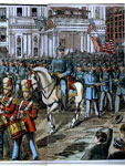 Colored Woodcut, Union soldiers on their way to join the Civil War, between 1880
