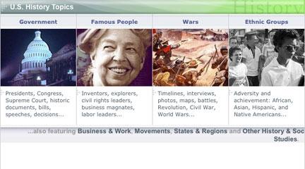 Screenshot, "U.S. History Topics," Federal Resources for Educational Excellence