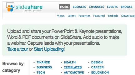 Screenshot, Home page, Slideshare