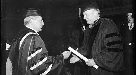 Photography, Montana receives honorary degree from American University, 7 June 1