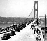 Photo, "Opening day of the Tacoma Narrows Bridge, July 1, 1940. PH Coll. 290.25 University of Washington Libraries. Manuscripts, Special Collections, University Archives Division." Photo, "Tacoma Narrows Bridge. PH Coll. 290.25 UW Lib. Man, SC, Univ Arch Div."