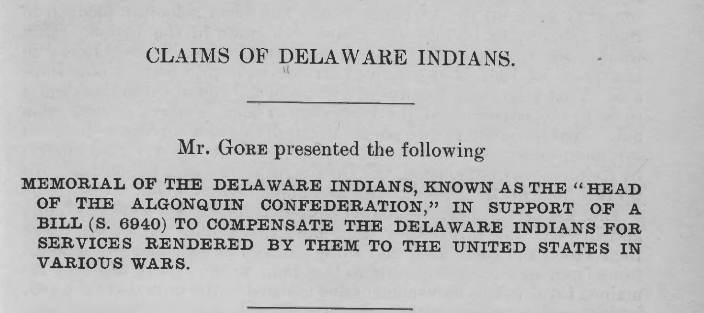 “Claims of Delaware Indians” (1910)