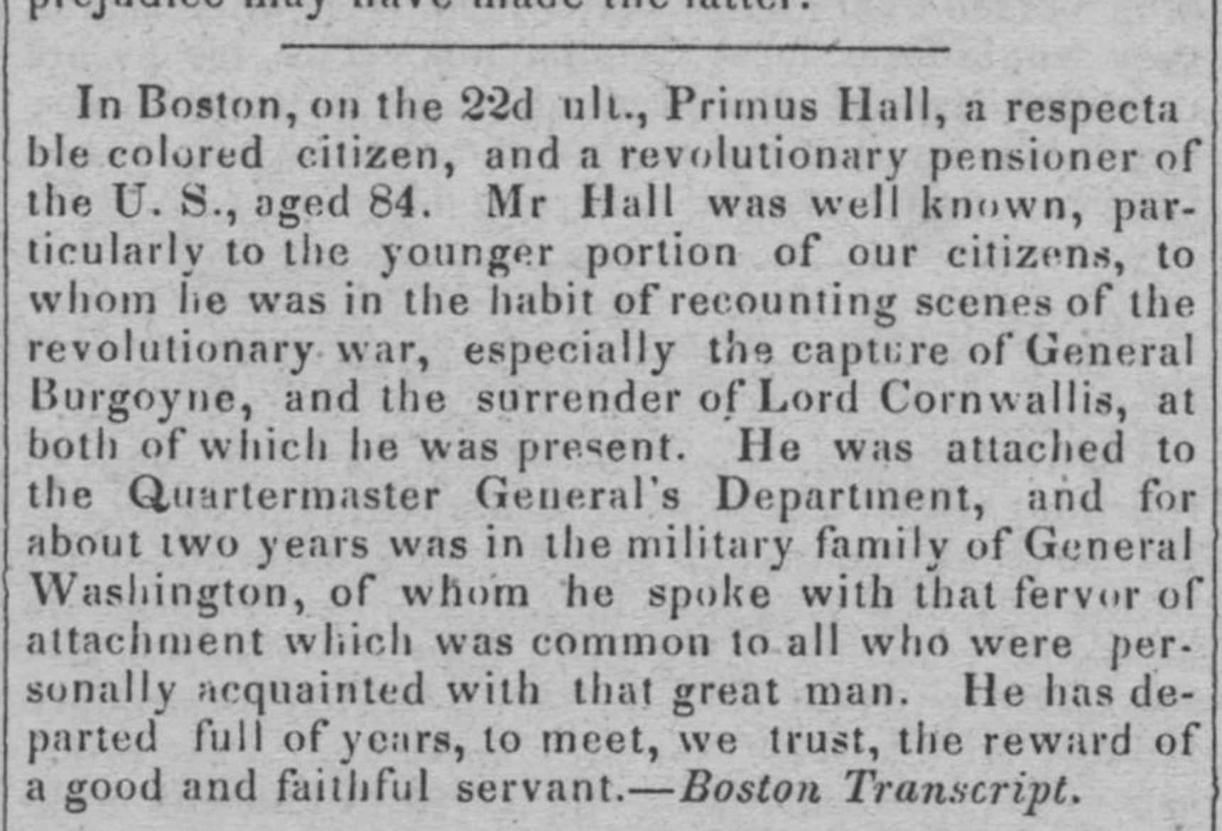 "Primus Hall Death Notice" The Liberator (April 8, 1842)