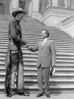 Negative, Madsen, Ralph E. The Tall Cowboy. At Capitol, Shaking Hands with Senator Morris Sheppard," Harris and Ewing, 1919, Library of Congress Negative, Madsen, Ralph E. The Tall Cowboy. . . , Harris and Ewing, 1919, LoC