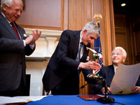Historian David McCullough, Theodore K. Rabb, Chairman NCHE Board of Trustees and Princeton, University professor emeritus, Senator Rbert Byrd Chairman NCHE Board of Trustees and Princeton professor emeritus, Senator Byrd