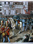 Colored Woodcut, Union soldiers on their way to join the Civil War, between 1880 and 1900, Calhoun Print, LOC Colored Woodcut, Union soldiers on their way to join the Civil War, between 1880