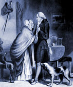 Image of a book plate print depicting George Washington with his mother. Library of Congress, published 1926. George Washington with his mother. published 1926, Library of Congress
