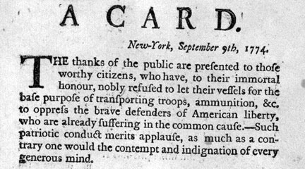 Broadside, A card, New York, 1774, LoC, rbpe 10700100 Broadside, A card, New York, 1774, LoC, rbpe 10700100