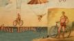 Lithograph, Chas. H. Kabrich, the only bike-chute aeornaut novel and thrilling, bicycle parachute act in mid-air, c. 1896, Donaldson Litho. Co., Library of Congress, Text removed: bicycle parachute act in mid-air Lithograph, Chas. H. Kabrich, c. 1896, Donaldson Litho. Co., LoC