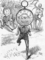 Advertisement, "The Race of the Time-Keepers Elgin Ahead," 1872 Advertisement, "The Race of the Time-Keepers Elgin Ahead," 1872