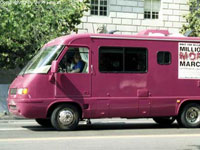 Photo, "The tour bus," Million Mom March, Jo Freeman, 2004 Photo, "The tour bus," Million Mom March, Jo Freeman, 2004