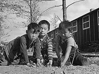 Photo, Boys playing marbles, Rohwer Relocation Center, McGehee, AR Photo, Boys playing marbles, Rohwer Relocation Center, McGehee, AR