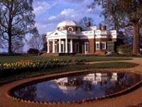 Photo, Monticello's West Front with Fish Pond, Thomas Jefferson Foundation Photo, Monticello's West Front with Fish Pond, Thomas Jefferson Foundation