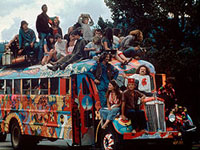 Photo, "The "Road Hog" bus, El Rito, New Mexico, Fourth of July parade, 1968," Lisa Law Photo, "The "Road Hog" bus, El Rito, New Mexico 1968," Lisa Law